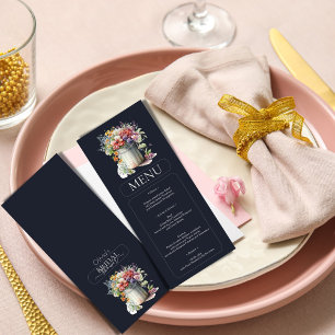 Romantic Spring Flowers Vase Bridal Shower Menu Invitation