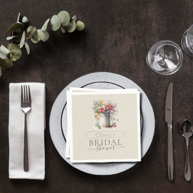 Romantic Spring Flowers Vase Bridal Shower Napkin (Creator Uploaded)