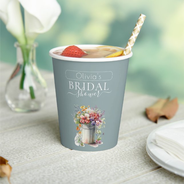 Romantic Spring Flowers Vase Bridal Shower Paper Cups (Insitu)