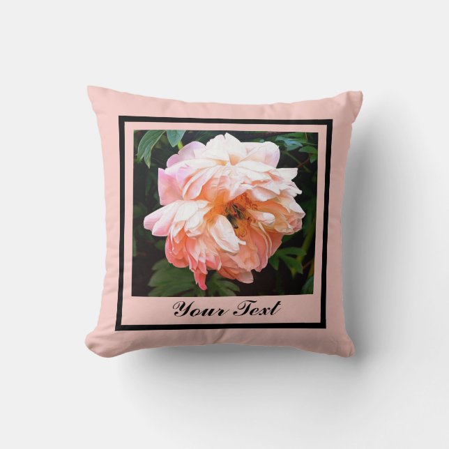 Romantic Spring Peony in Pale Peach Personalized Throw Pillow (Front)