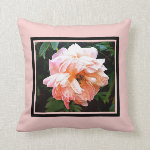 Romantic Spring Peony in Pale Peach Throw Pillow