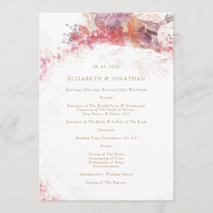 Romantic Spring Pink Flowers Wedding Program