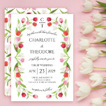 Romantic Spring Tulip Floral Pink & White Wedding Invitation<br><div class="desc">Elegant modern floral watercolor wedding invitation featuring spring flowers including tulips in shades of pink, red, and white with green botanical elements on a white background. Bright and joyful, it's perfect for spring and summer weddings, garden and rustic weddings, etc. A matching floral tulip pattern is at the back of...</div>
