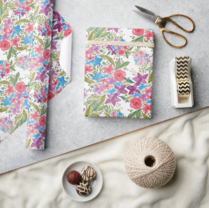 Romantic Spring Wildflowers Watercolor Pattern Wrapping Paper