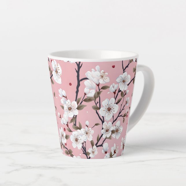 Romantic Springtime Cherry Blossoms Japandi Floral Latte Mug (Right Angle)
