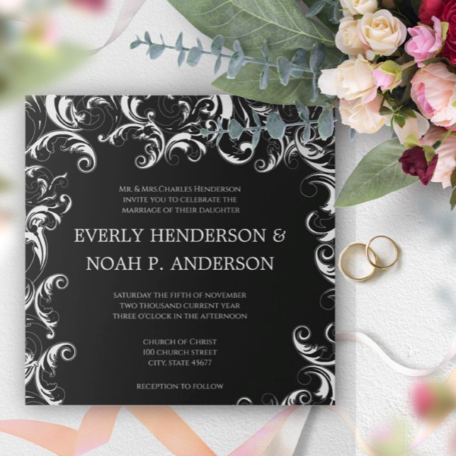 Romantic Square Fancy Swirl Wedding Invitation (Creator Uploaded)
