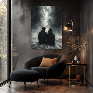 Romantic Stargazing Under the Milky Way - Charcoal Poster