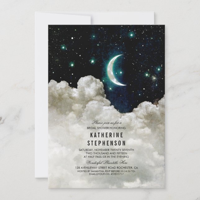 Romantic Stars and Moon Bridal Shower Invitation (Front)