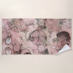 Romantic Steampunk   Antique Vintage Ephemera Beach Towel