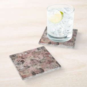 Romantic Steampunk   Antique Vintage Ephemera Glass Coaster