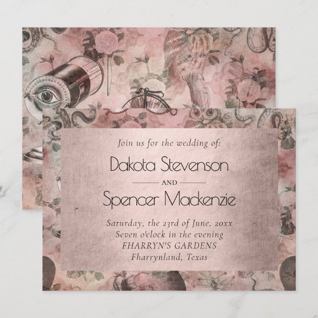 Romantic Steampunk | Antique Vintage Ephemera Invitation (Front/Back)