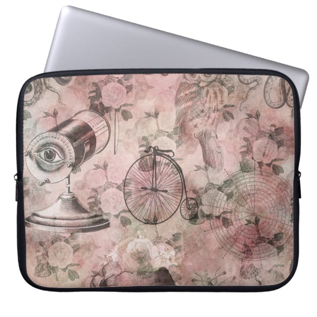 Romantic Steampunk | Antique Vintage Ephemera Laptop Sleeve (Front)