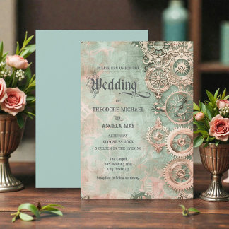 Romantic Steampunk Gears Wedding Invitation