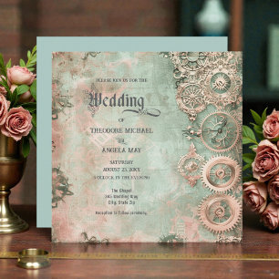 Romantic Steampunk Gears Wedding Invitation