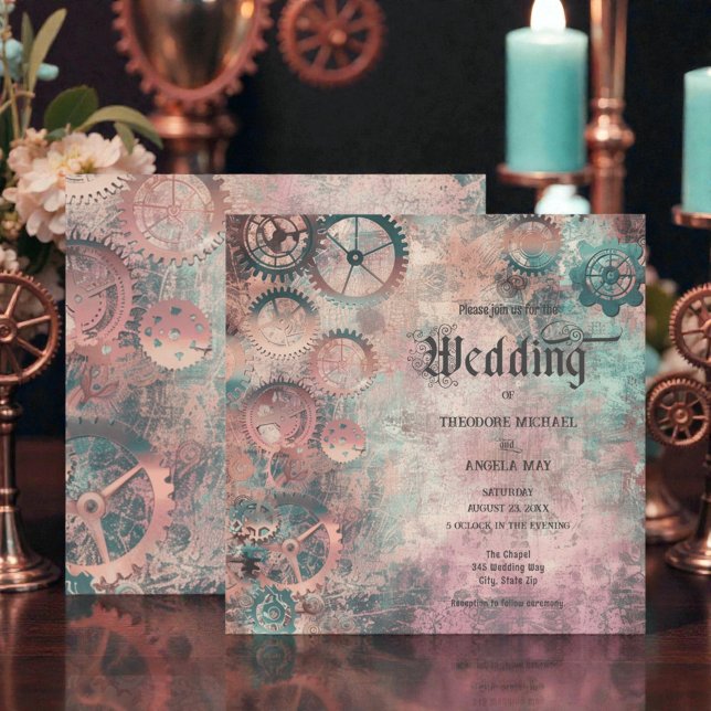 Romantic Steampunk Gears Wedding Invitation (Creator Uploaded)