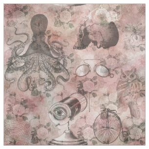 Romantic Steampunk   Vintage Ephemera Decoupage Fabric