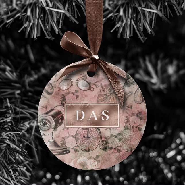 Romantic Steampunk | Vintage Ephemera Monogram Ceramic Ornament (Creator Uploaded)