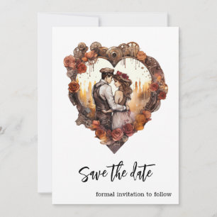 Romantic Steampunk Wedding Heart Save The Date