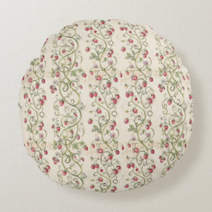Romantic Strawberry Vines Rococo Cottagecore Round Pillow