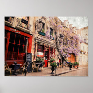 Romantic street and restaurant in Paris, France Poster