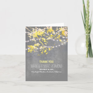 Romantic string lights branches wedding thank you card