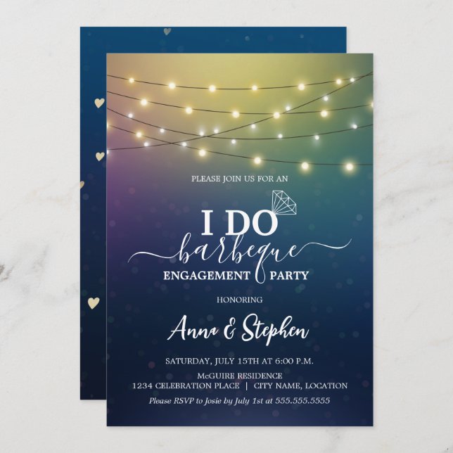 Romantic String Lights I Do BBQ Engagement Party Invitation (Front/Back)