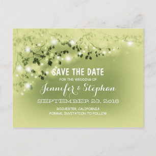 romantic string lights mint save the date postcard