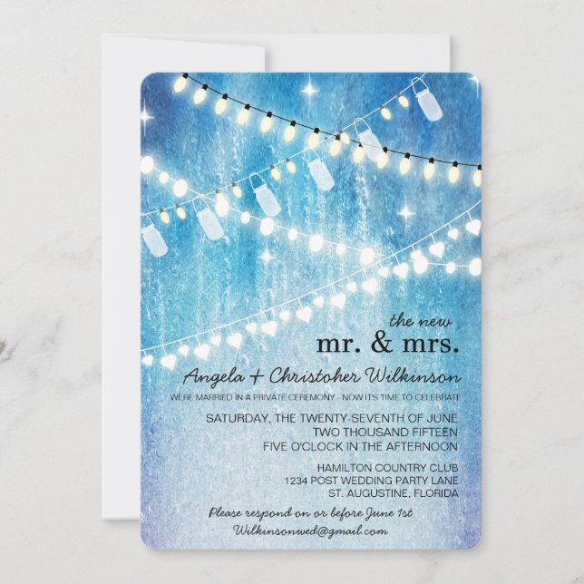 Romantic String Lights Post Wedding Invitation (Front)