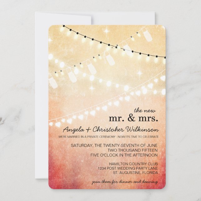 Romantic String Lights Reception Only Invitation (Front)