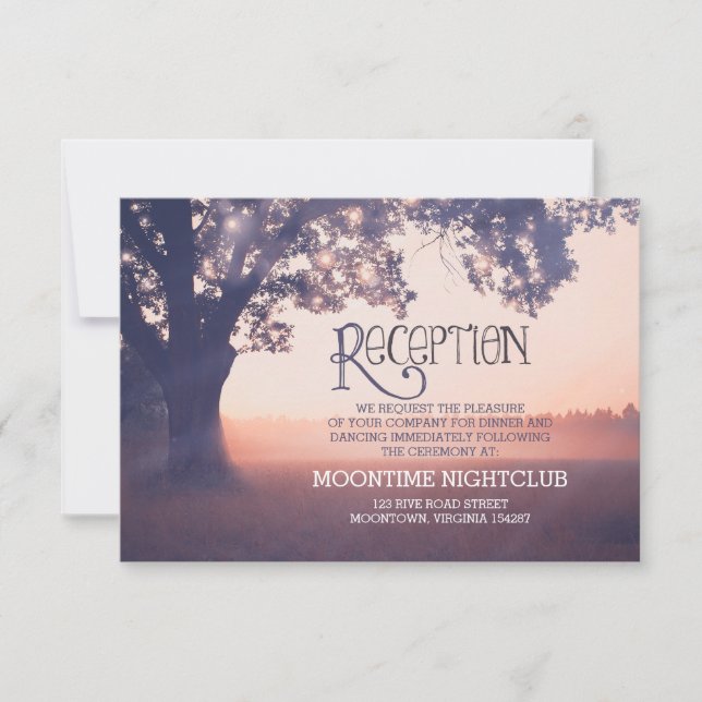 romantic string lights tree wedding reception card (Front)