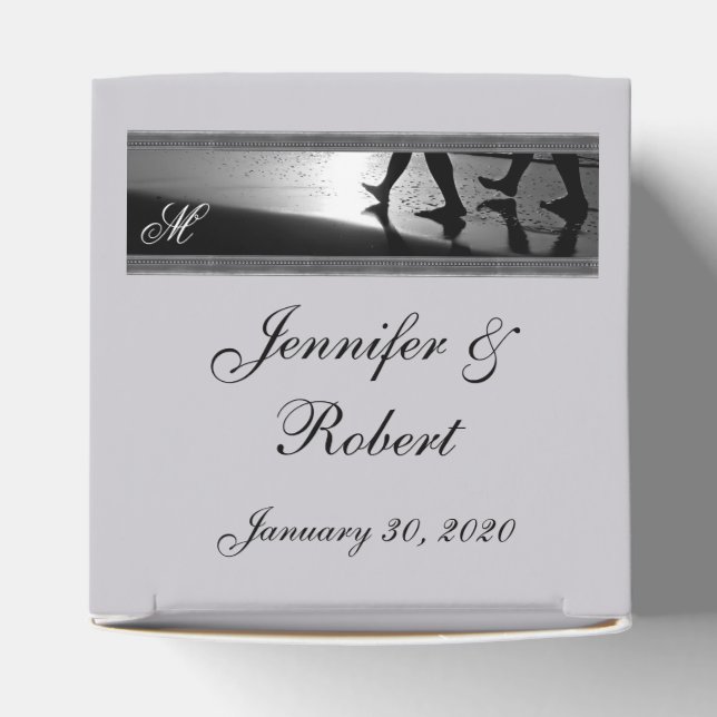 Romantic Stroll Monogram in Silver Black Wedding Favor Box (Top)