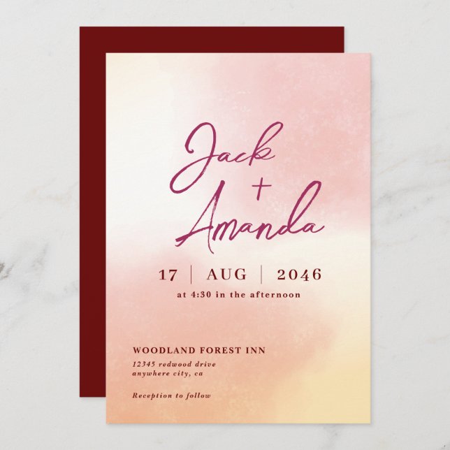 Romantic stunning Watercolor wedding invitations (Front/Back)