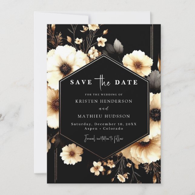 Romantic Stylish Gold and Black Wedding Save The Date (Front)