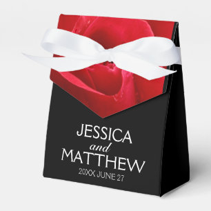 Romantic Stylish Red Rose Floral on Black Favor Box