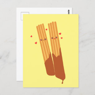 Romantic Sugary Spanish Churros  With Chocolate Postcard