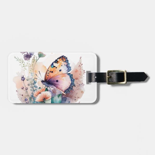 Romantic summer flowers and butterfly luggage tag (Front Horizontal)