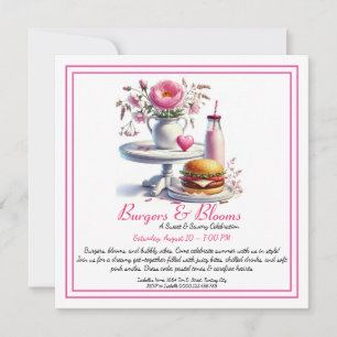 Romantic Summer Party Watercolor Burger & Pink  Invitation