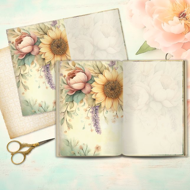 Romantic Sunflower & Blush Peony Junk Journal Page (Creator Uploaded)