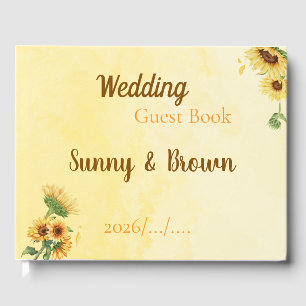 Romantic Sunflower Rustic Yellow Wedding Guest Book