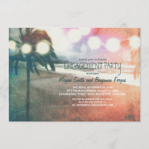 Romantic Sunset Beach Lanterns Engagement Party Invitation