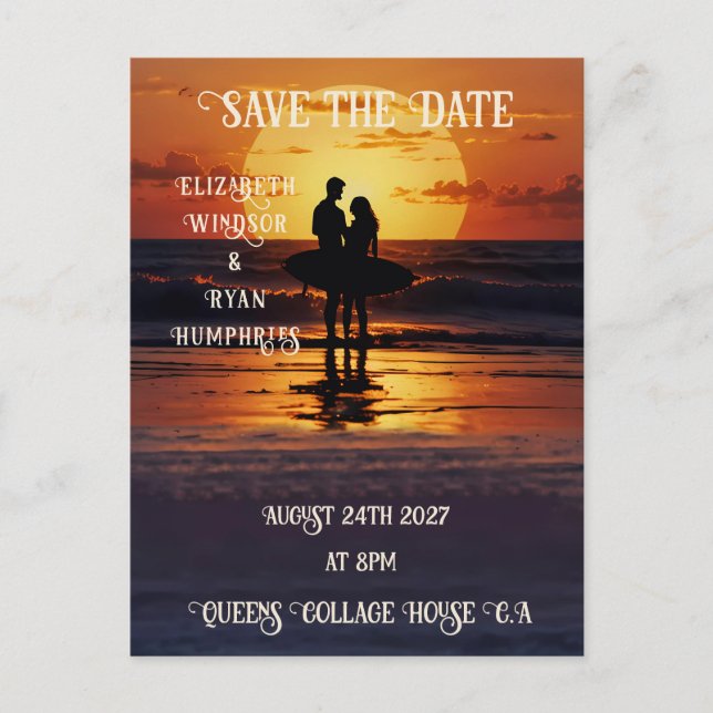 Romantic Sunset Beach Scene with Tropical Elegance Postcard (Front)