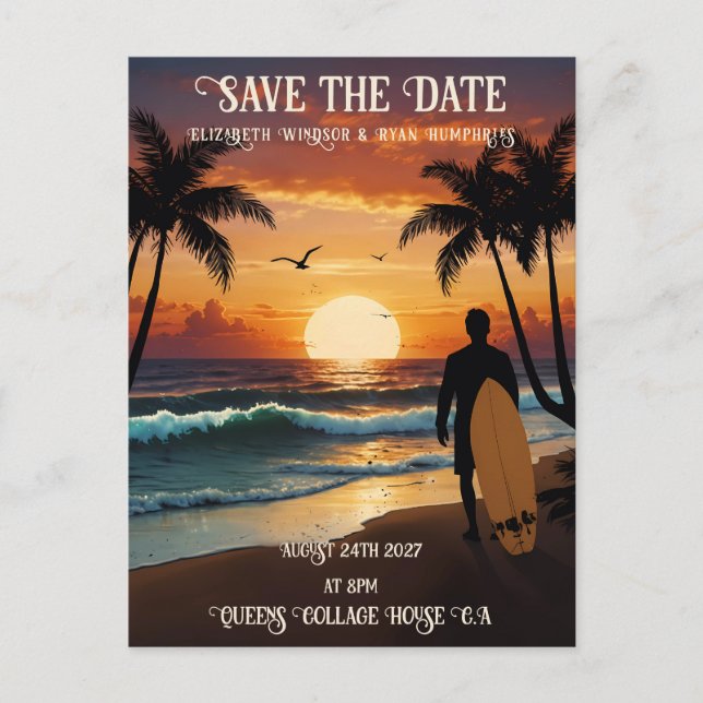 Romantic Sunset Beach Scene with Tropical Elegance Postcard (Front)