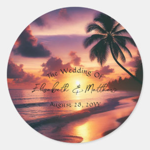 Romantic Sunset Beach Wedding Classic Round Sticker