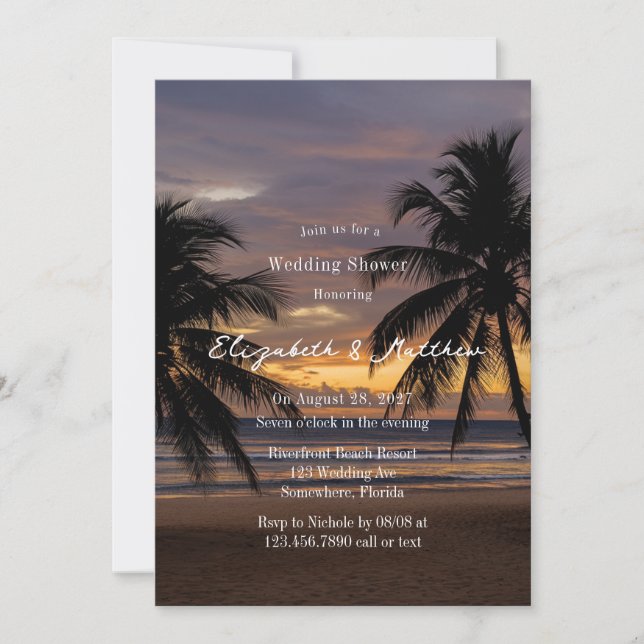 Romantic Sunset Beach Wedding Shower Invitation (Front)