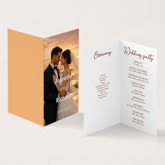 Romantic Sunset Beach Wedding Vows Program (Inside and Outside)