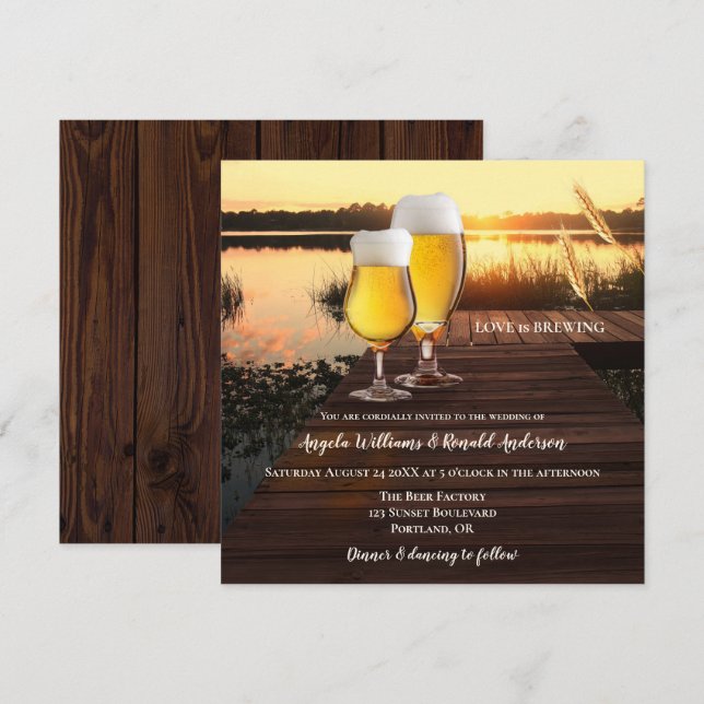 Romantic Sunset Beer Wedding Invitation (Front/Back)