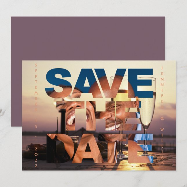 Romantic Sunset Champagne Flutes Photo Wedding Save The Date (Front/Back)