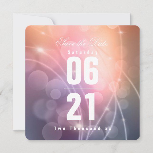 Romantic Sunset Colour Modern Bokeh Wedding (Front)