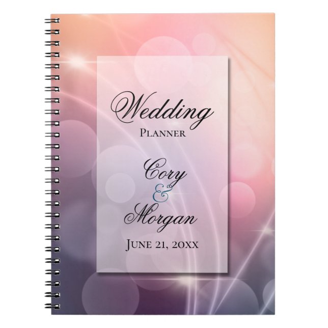 Romantic Sunset Colour Modern Bokeh Wedding Notebook (Front)