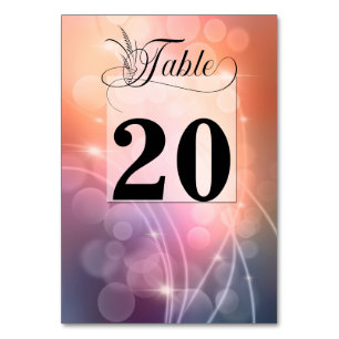 Romantic Sunset Colour Modern Bokeh Wedding Table Number